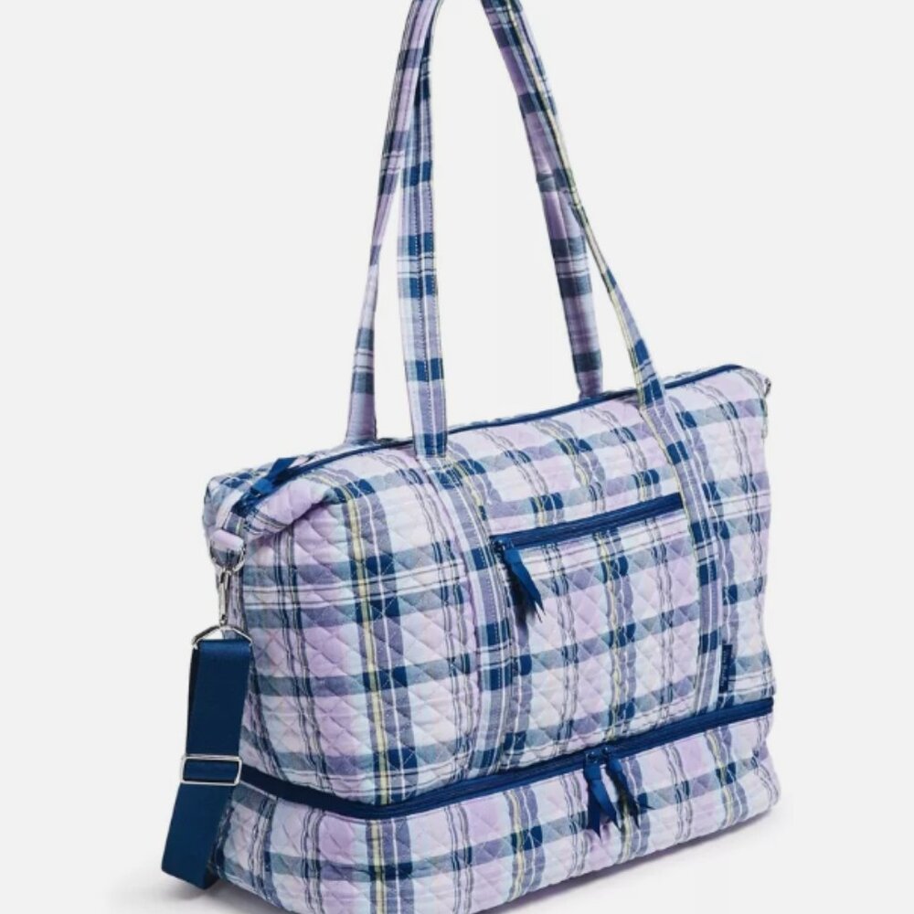 Vera Bradley Deluxe Travel Tote Bag Amethyst Plaid NWT